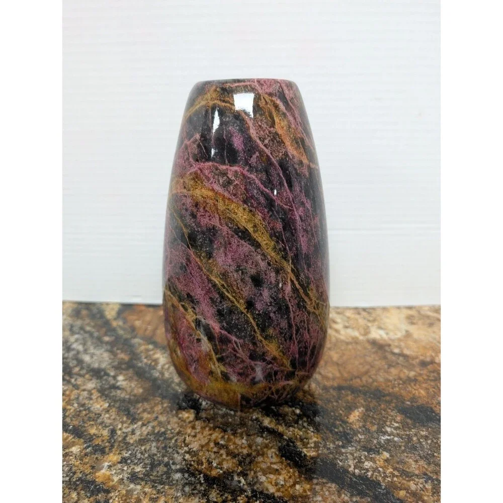 Vintage Taiwanese 7- Color Rainbow Jade Stone Vase Polished  Finish - 8.5